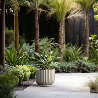 Kante Accent Round Pedestal Weathered Concrete Planter 14" Dia, Outdoor - color: Weathered Concrete, size: 14"w x 11.8"h