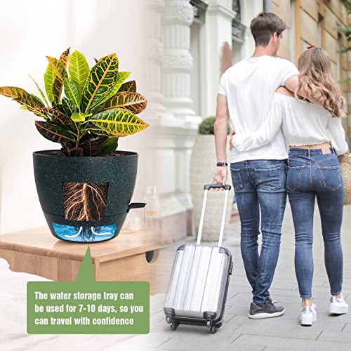 UOUZ Large Self Watering Pots, 12/10/9 Plastic Planters with High Drainage Holes and Deep Reservoir for Indoor Outdoor Garden Plants and Flowers, Black with Green Speckles - color: Black With Green Speckles