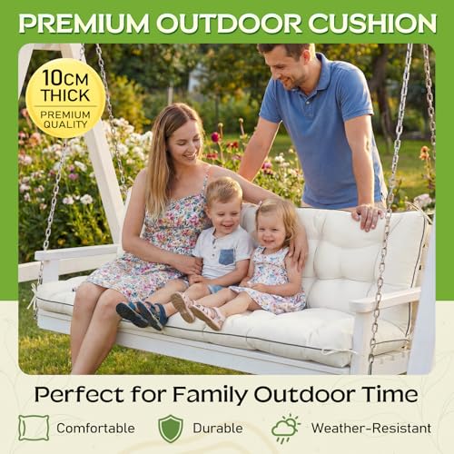 Oxford Fabric Swing Cushions with Backrest & Tie Straps for Patio Bench - color: Cream