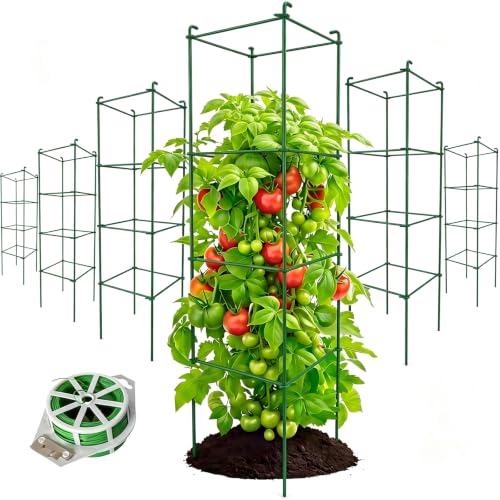 6-Pack 46inch Metal Tomato Cage for Garden Plant Support - color: Green, size: 46” H x 12” W