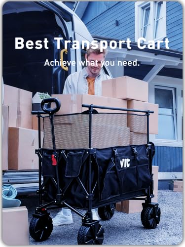 VIC Super 700L Double Tabletop Taller Wagon with Heavy Duty Big Wheel, 54" L Tailgate Storage Anything, Amazing Adjustable Height Beach Wagon, 360° Perfect for Any Job