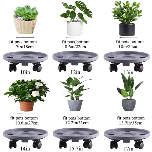 Rolling Plant Stand Outdoor 3 Pack 13 Inch Plant Caddy with Wheels, Grey - color: Grey, size: 13 inch