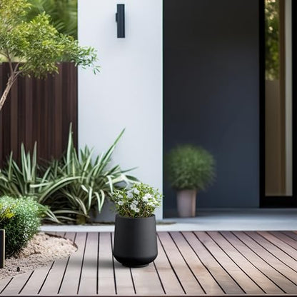Kante Small Round Curved Black Concrete Planter 9.4" Dia, Outdoor - color: Black, size: 8.2" D