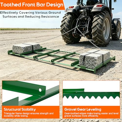 Drag Harrow, 6 ft Heavy Duty Tow Behind Drag Harrow w/ Tine Toothed Structure, Driveway Grader Landscape Rake for ATV, UTV, Tractor, Mower Tow Behind Yard Lawn Leveling Tool