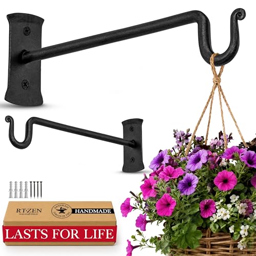 RTZEN Plant Hangers Outdoor or Indoor Heavy Duty Wall Bracket Hooks - size: 10 Inch, style: Shepherds Hooks