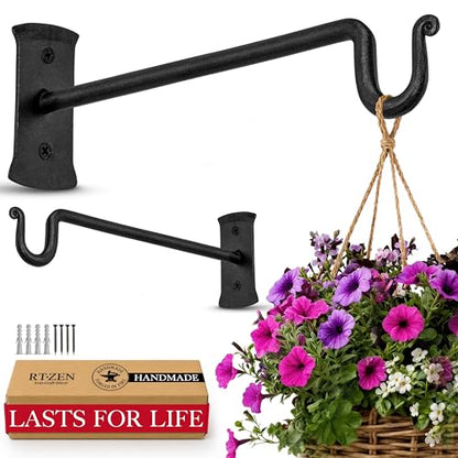 RTZEN Plant Hangers Outdoor or Indoor Heavy Duty Wall Bracket Hooks - size: 10 Inch, style: Shepherds Hooks