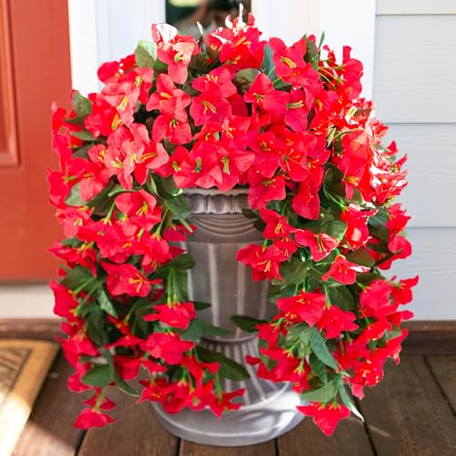 2 PCS Bougainvillea Artificial Hanging Flowers Plants for Outdoors, Red - color: Red