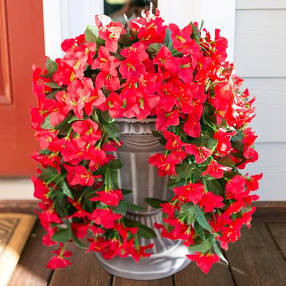 2 PCS Bougainvillea Artificial Hanging Flowers Plants for Outdoors, Red - color: Red
