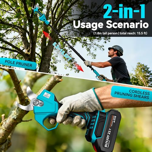 BUYJOY 2-in-1 Pole Pruning Shears, 1.6" Cut Diameter, Brushless Motor - color: Light Blue