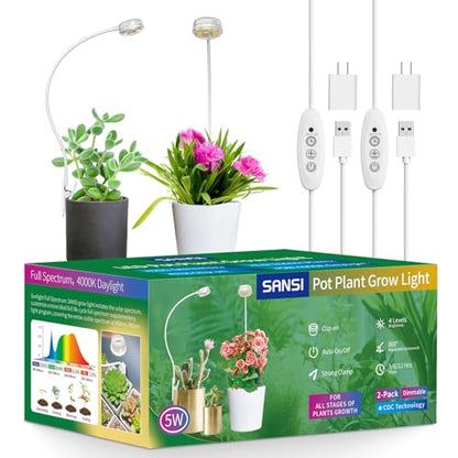 SANSI Grow Lights for Indoor Plants, Pot Clip On LED Plant Light, 5W 2-Pack - size: 2-Pack