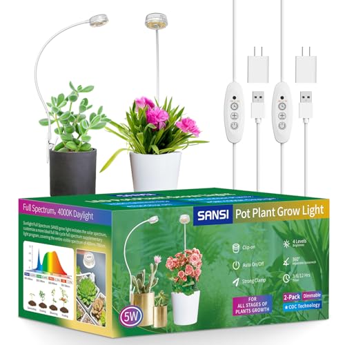 SANSI Grow Lights for Indoor Plants, Pot Clip On LED Plant Light, 5W 2-Pack - size: 2-Pack