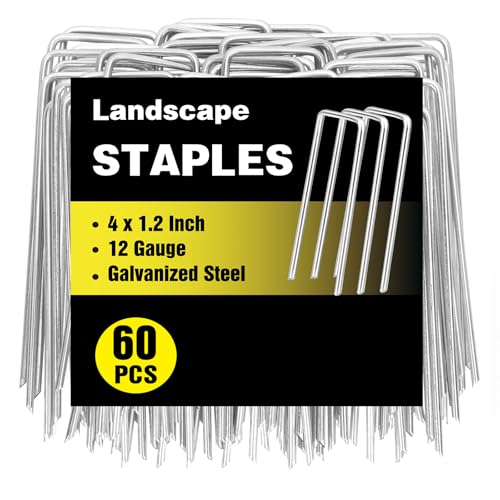 HongWay 60 Pack Landscape Staples 4 Inch, Galvanized Garden Stakes - size: 4 Inch, 60pcs