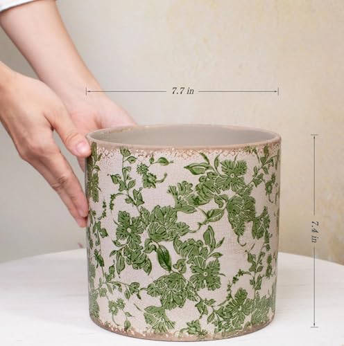 7.7" Large Green Plant Pots, Farmhouse Ceramic Flower Pots without Drainage - color: Distressed Sage, size: Large - No Drain Holes