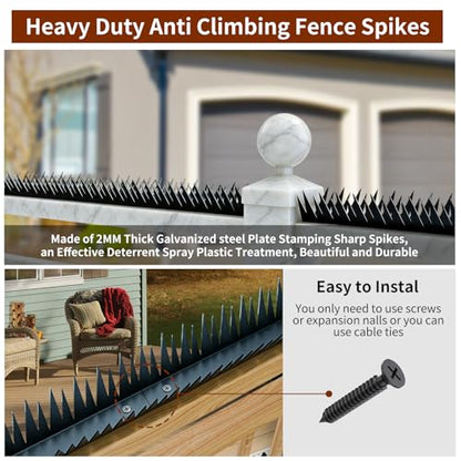 16ft Anti-Climb Spikes for Walls & Fences, 12-Pack, Black