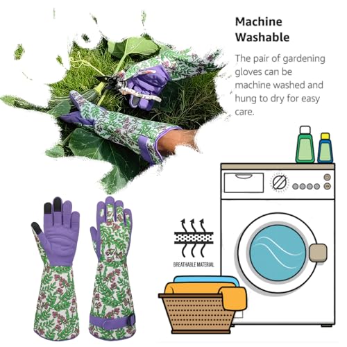 Thornproof Rose&Cactus Gardening Gloves,Gauntlet Garden Glove,Gifts - color: Purple Flower, size: Large