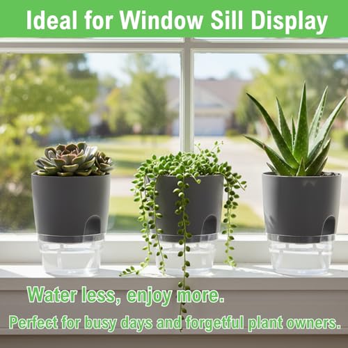 3.2 Inch Self Watering Planters 5 Pack Plastic Wicking Pots Grey - color: 3.2''-5pack-grey