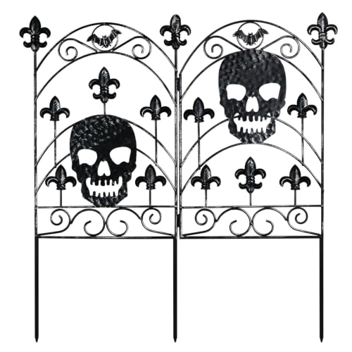 hogardeck Halloween Decorations Outdoor, Metal Fence Decorative Garden Stakes with Skull Head for Halloween Decor, Yard Signs for Halloween Outside Garden Lawn Porch Party Decorations - color: Black-2108