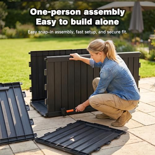 180 Gallon XXL Resin Deck Box, Large Outdoor Storage Shed & Bench, Black - color: Black-B
