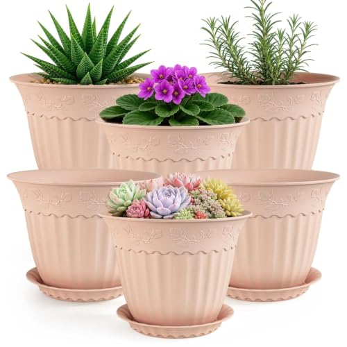 ZMTECH 6 Pack 8 Inch Plant Pots with Saucers, Blush Pink Planters - color: Blush Pink-8"×6, size: 8 inch - 6 pack