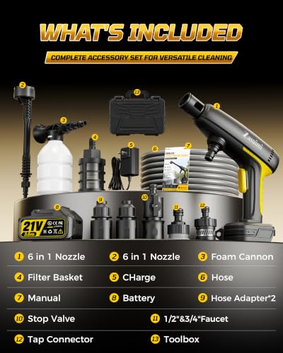 Cordless Pressure Washer, 1400 PSI Brushless Motor, 6-in-1 Nozzle