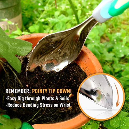 Jardineer 2 Pack Soil Scoops, Stainless Steel Garden Trowel Set - color: blue