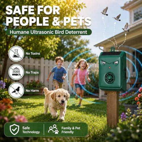 2026 Solar Ultrasonic Bird Repellent Outdoor,Woodpecker Deterrent for House, Weatherproof Goose Pigeon Bird Deterrents for Outside,Birds Repeller Scare Devices,Keep Birds Away Balcony,Yard,Orchard
