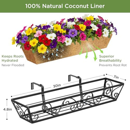 HFHOME 30 Inch Railing Planter Box with Coco Liners for Deck, Porch, Fence, Patio, Balcony Hanging Flower Railing Baskets with Adjustable Brackets, Outdoor Garden - 4 Packs - size: 30"-4P Butterfly