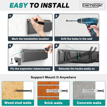 EVERHANGER Garage Tool Storage Organizer, Wall Mount Garden Tool Rack - size: 6Hooks