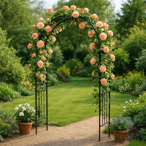 Heavy Duty Metal Garden Arch Trellis – Weather-Resistant Black Steel Arbor for Climbing Plants, Weddings, Parties, Patio, Lawn & Outdoor Decor – Easy Assembly - size: small