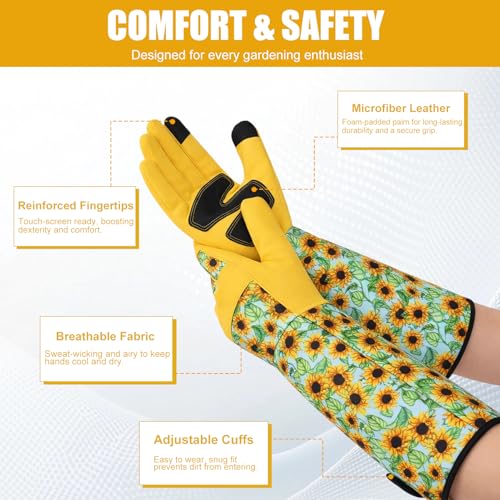 Sunflower Gardening Gloves Thorn Proof for Women Touchscreen Fingertips - style: Long