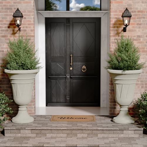 Tall Plastic Urn Planters and Pedestal - 24" Outdoor Planter Beige - color: White-trophy
