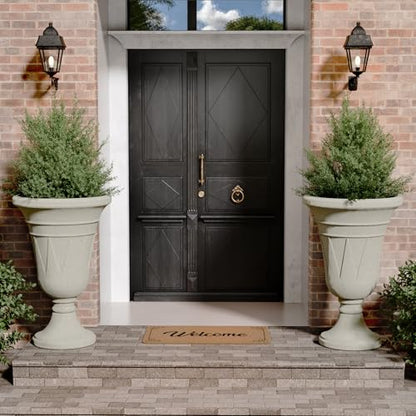 Tall Plastic Urn Planters and Pedestal - 24" Outdoor Planter Beige - color: White-trophy