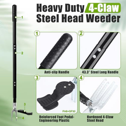 Stand Up Weed Puller, Heavy Duty 43.3" Metal 4-Claw Weeder Tool - size: 43.3 Inch Metal 4-Claw
