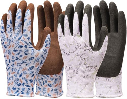 KDK Gardening Gloves for Women and Men, ECO Recycled Polyester Work Gloves with Latex Coating - color: 2 Pairs Print