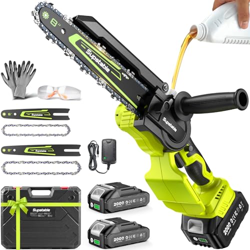 Mini Chainsaw Cordless, 8 Inch & 6 Inch Electric Chainsaw Battery Powered, 1000W Brushless Handheld Power Chain Saw with 2 Batteries, Small Tree Saw for Branch Trimming Wood Cutting - color: Forest Green‌
