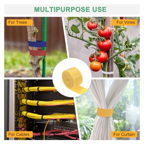 M METERXITY 1-Roll Garden Plant Tape, 33 ft x 0.5 in Garden Hook and Loop Plant Ties Multi-Purpose Use Adjustable and Reusable Twist Wire Tape for Plants/Flowers/Vines [Yellow] - color: Yellow, size: 33 ft x 0.5 in