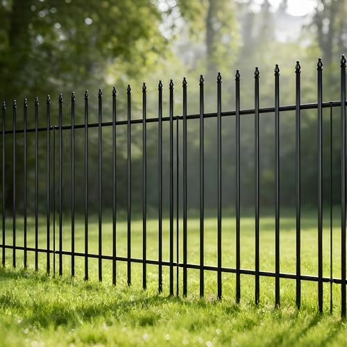 Thealyn 42" H x 12.5Ft Metal Garden Fence, Animal Barrier, 5 Panels - color: Black, size: 42″ H x 12.5 ft (5 Panels)