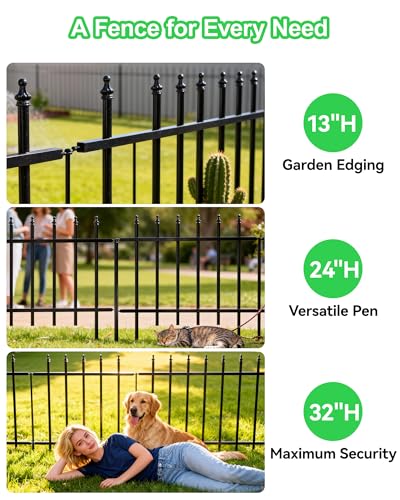 5-Panel Heavy-Duty Small Pet Fence, 13in H x 7ft L, Thickened Hollow Iron Tubes, No-Dig Portable Barrier for Rabbits, Gardens - size: 5 Pack - 13in(H) x 7.08Ft(L)