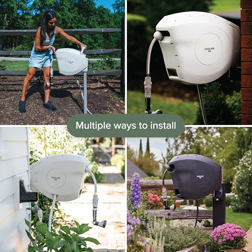 HOSELINK Classic Charcoal 100ft Automatic Retractable Garden Hose Reel, 1/2" UV-Stabilized Kink-Free Hose, Wall Mounted Complete Watering Solution for Backyard, Garden & Outdoor - size: 100ft 1/2" Hi-Flow