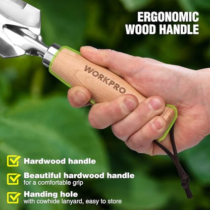 WORKPRO Garden Trowel with Wood Handle, Stainless Steel Narrow Hand Shovel