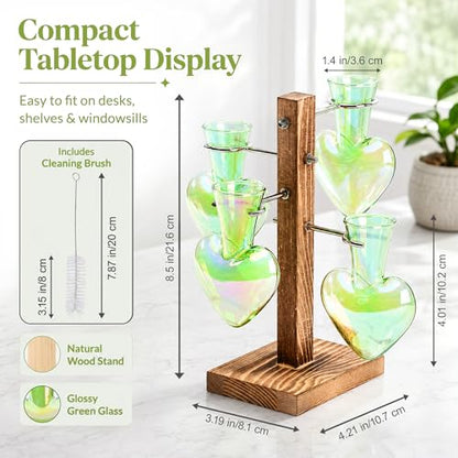 Nacome Plant Terrarium Propagation Stations: Green Vase with Wooden Stand - color: Green