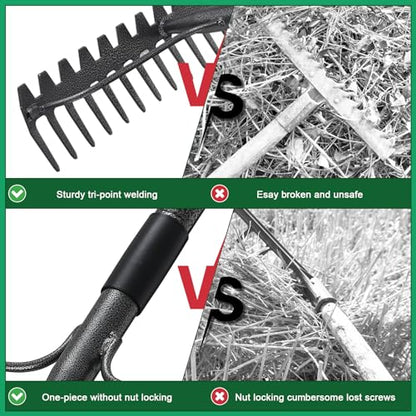 77'' Bow Rake ，17 Tines Metal Head Rakes with Stainless Steel Handle，Heavy Duty Garden Rake for Loosening Soil Gathering Leaf Leveling Lawn Farming Land Management Yarn Thatch Rake - style: 77inch