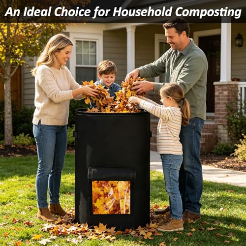Compost Bins Outdoor, 34 Gallon Home Compost Bucket with Handles, Heavy Duty Nonwoven Fabric Yard Waste Bag, Collapsible Felt Pouch for Leaves, Grass, and Kitchen Scraps