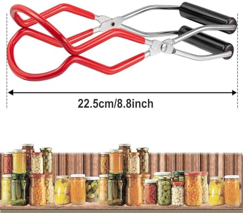 Canning Jar Lifter Tongs - Stainless Steel Jar Lifter with Rubber Grips - color: Red