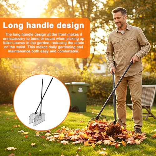 Leaf Grabber Rake with Long Handle, Lightweight Leaf Picker Upper, Yard Rake Leaves Grabber Set with Nitrile Coated Work Gloves for Collecting Fallen Leaves and Debris from Lawns & Courtyards