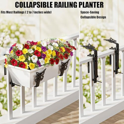HFHOME Window Box Brackets, Adjustable Planter Box Brackets, Heavy Duty Flower Railing Planter Bracket for Balcony, with Enhanced Bottom Support, Perfect for Deck, Fence and Garden - Black (4 Pack) - color: 4 Pcs - Black