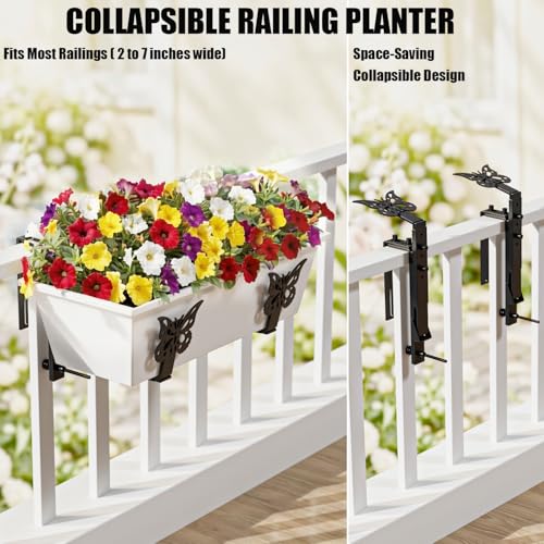 HFHOME Window Box Brackets, Adjustable Planter Box Brackets, Heavy Duty Flower Railing Planter Bracket for Balcony, with Enhanced Bottom Support, Perfect for Deck, Fence and Garden - Black (4 Pack) - color: 4 Pcs - Black
