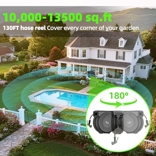 Retractable Garden Hose Reel 1/2 in x130 ft， Wall Mounted Hose Reel - color: Gray, size: 1/2"x130 ft