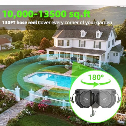 Retractable Garden Hose Reel 1/2 in x130 ft， Wall Mounted Hose Reel - color: Gray, size: 1/2"x130 ft