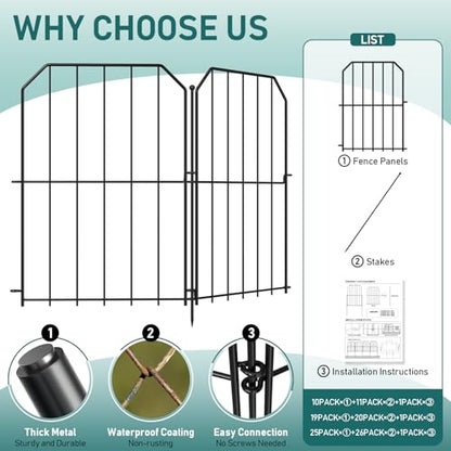 Goovilla Garden Fence, Total 19ft(L) x 24in(H), 19 Pcs, Rustproof Metal - size: Square arch
